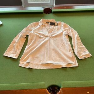 Jones New York White Striped Long Sleeve Blouse brand new with tags